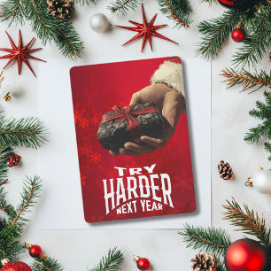Try Harder Next Year Naughty Rude Santa Hand Coal  Holiday Card