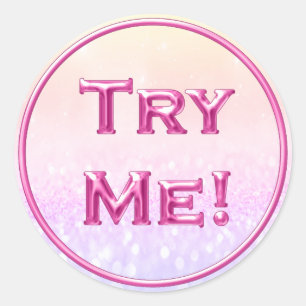 Try Me Glitter Pastel Pink Tester Sample Container Classic Round Sticker