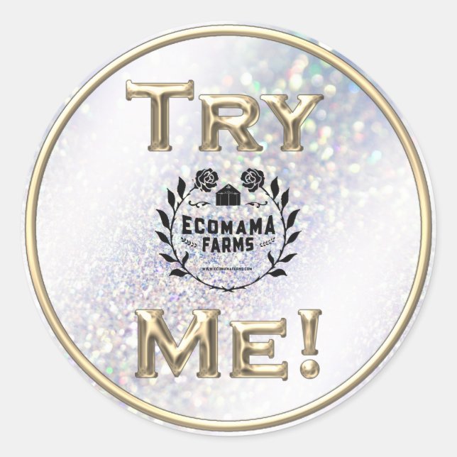 Try Me Logo Glitter Tester Sample Holographic Classic Round Sticker (Front)