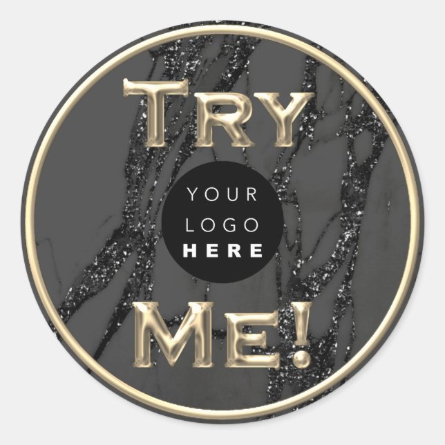 Try Me Logo Gold Tester Sample Container Black Classic Round Sticker (Front)