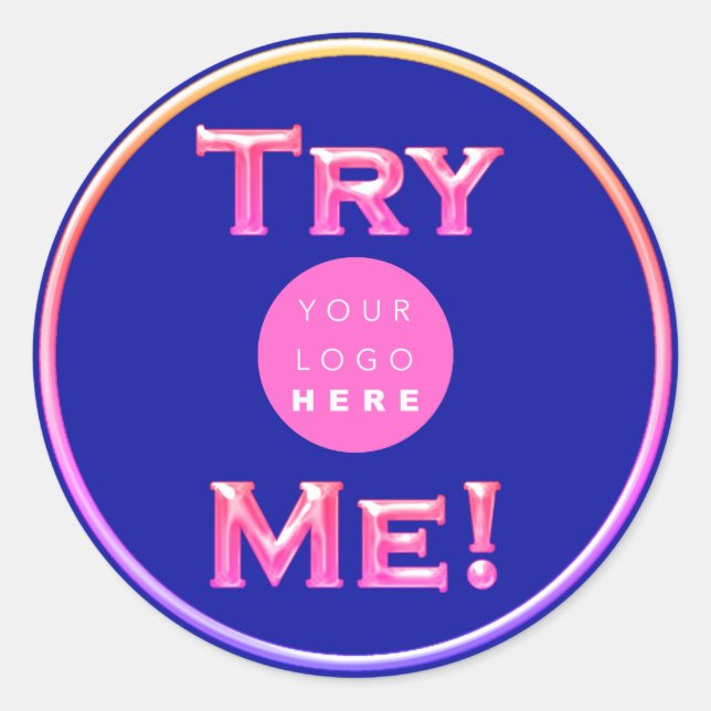 Try Me Logo Tester Sample Pink Blue Small Business Classic Round Sticker (Front)