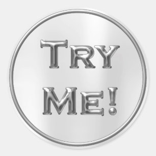 Try Me Metallic Gold Grey Tester Sample Container Classic Round Sticker