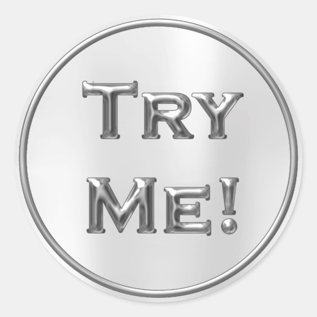 Try Me Metallic Gold Grey Tester Sample Container Classic Round Sticker (Front)
