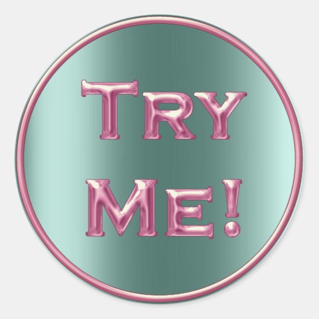 Try Me Mint Teal Pink Tester Sample Container Classic Round Sticker (Front)