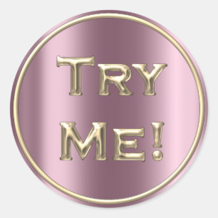 Try Me Pink Purple Gold Tester Sample Container Classic Round Sticker