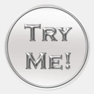 Try Me Silver Grey ForTester Sample Containers Classic Round Sticker