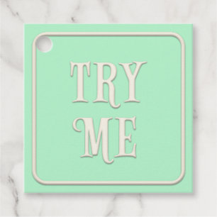 "Try Me" Victorian Tea Party Green Square Custom Favour Tags