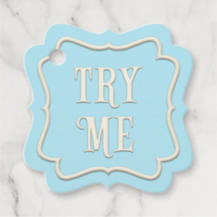 "Try Me" Wonderland Tea Party Blue Personalised  Favour Tags