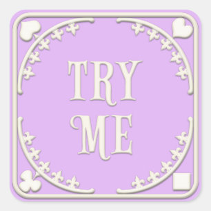 "Try Me" Wonderland Tea Party Elegant Purple Square Sticker