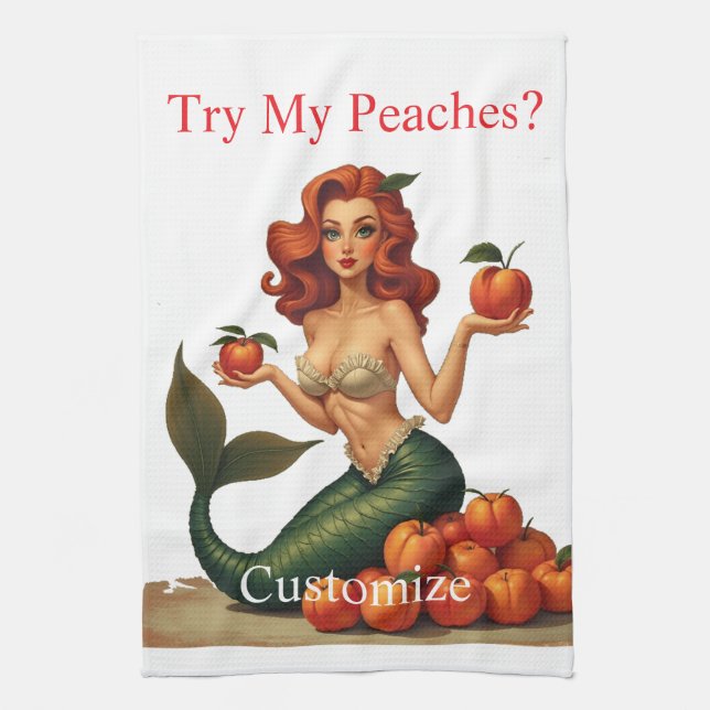 Try My Peaches Mermaid Thunder_Cove Tea Towel (Vertical)