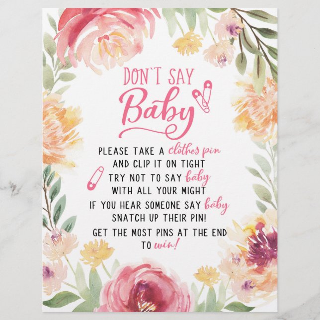 Try Not To Say Baby / Don't Say Baby Game Sign (Front)