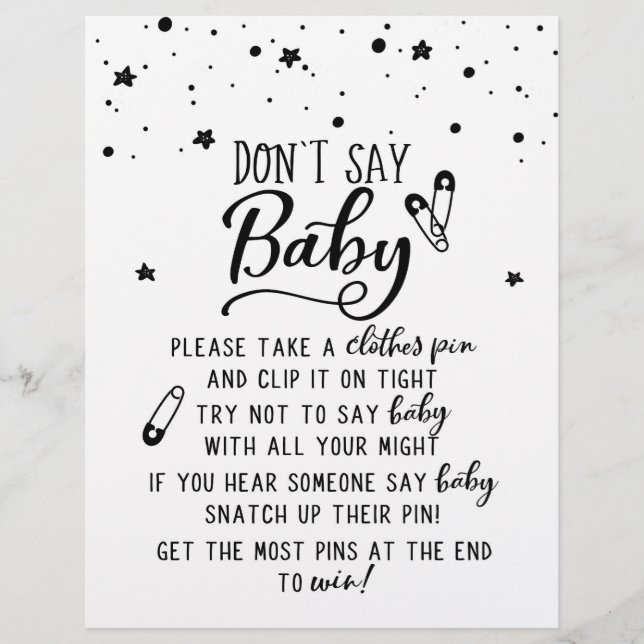 Try Not To Say Baby / Don't Say Baby Game Sign (Front)