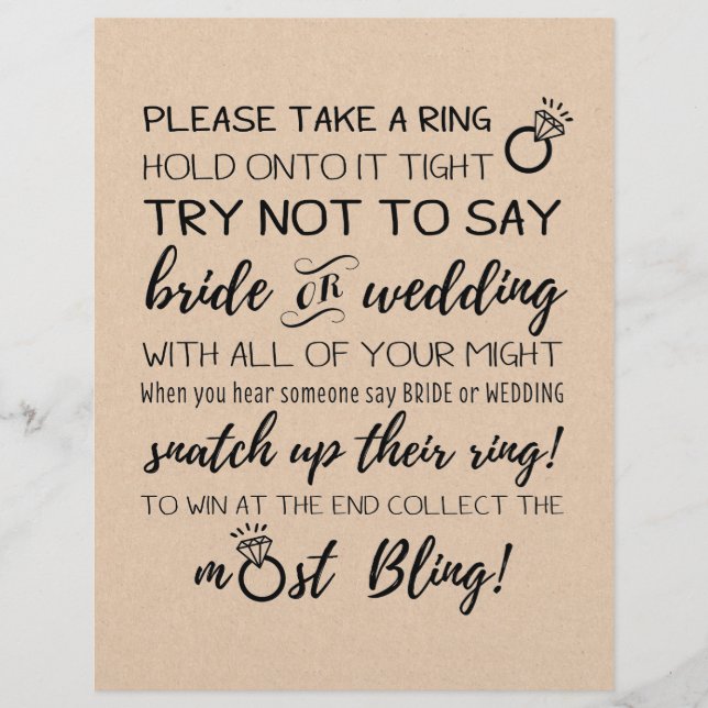Try Not To Say Bridal Game Sign (Front)