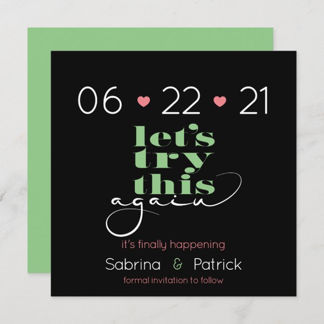Try This Again Coral Pistachio Green  Savethe-Date Invitation (Front/Back)