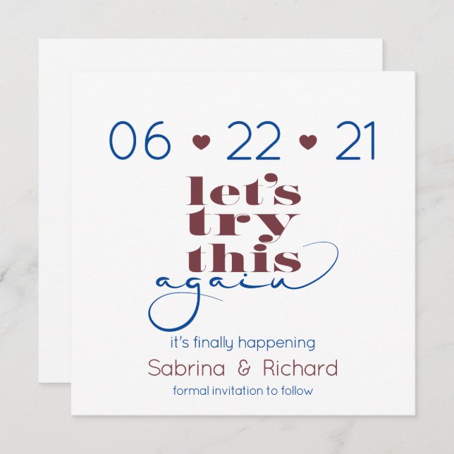 Try This Again Navy & Burgundy  Save the Date Invitation (Front/Back)