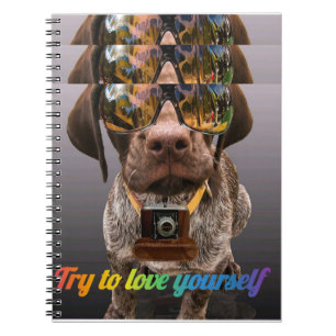 Try to Love Yourself   Cute Dog with Glasses & Cam Notebook