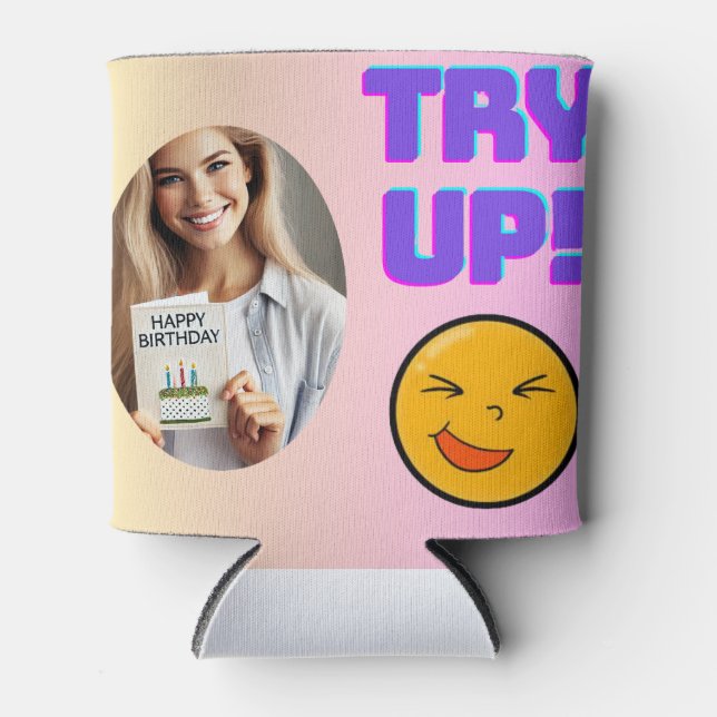Try Up! Fun Emoji Design for Holiday Cheer Can Cooler (Front)