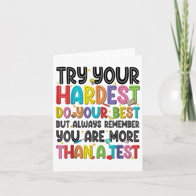 Try Your Hardest Do Your Best Test Testing Day Tea Card (Front)
