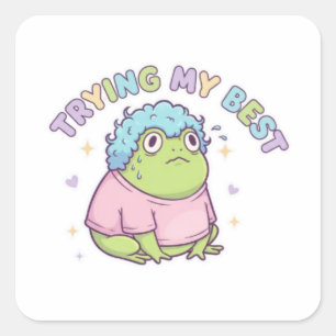 Trying My Best Frog Sticker Cute Stressed Frog Kaw