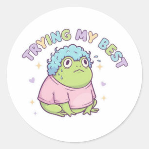 Trying My Best Frog Sticker Cute Stressed Frog Kaw