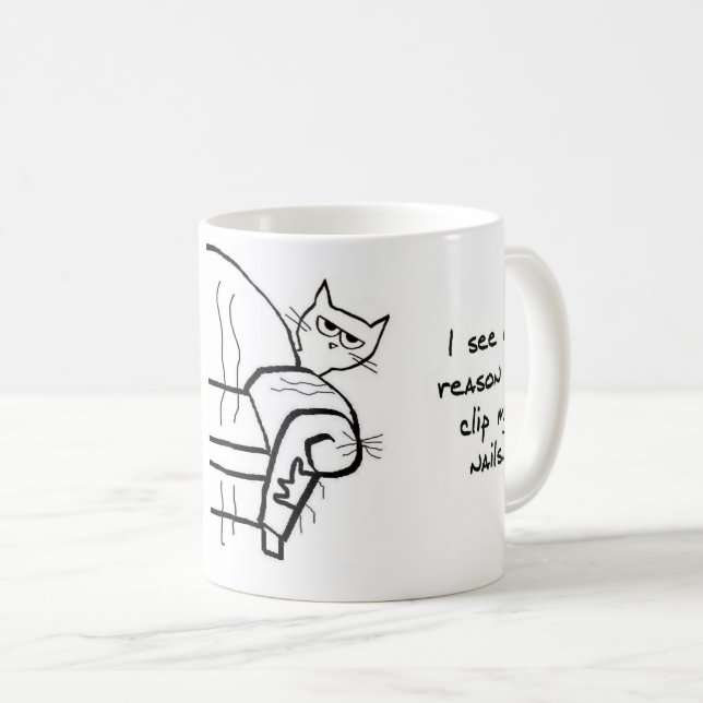 Trying to Clip the Cat's Nails - Funny Cat Mug (Front Right)