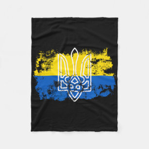 Tryzub Stand United With Ukraine Trident Ukrainian Fleece Blanket
