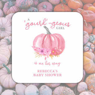  t's a Girl Fun Pun Pink Pumpkin Baby Girl Shower Square Sticker