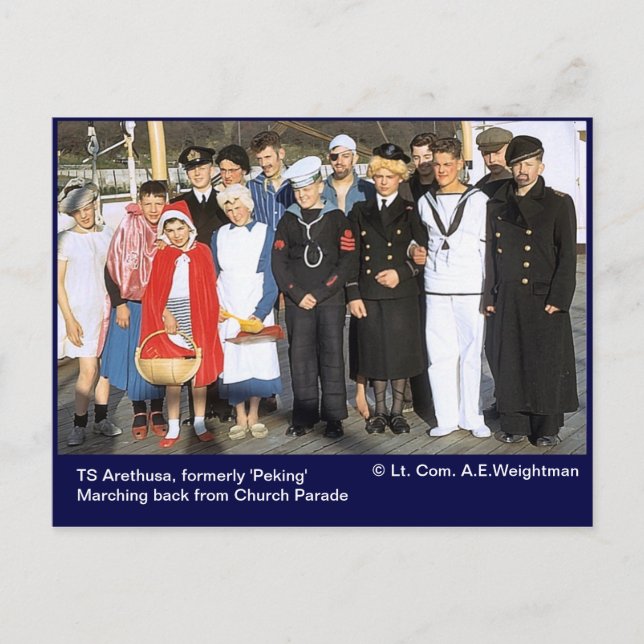 TS Arethusa, formerly 'Peking' Christmas Holiday Postcard (Front)