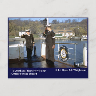 TS Arethusa,officer coming aboard Postcard