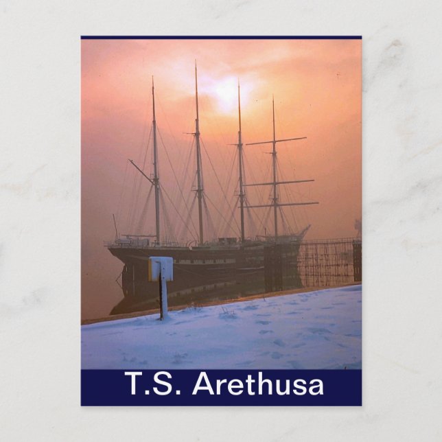 TS Arethusa, Sunset and snow Postcard (Front)