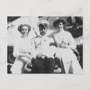 Tsar of Russia with Olga and Tatiana Romanov  Postcard