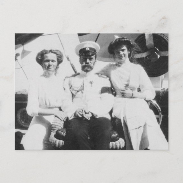 Tsar of Russia with Olga and Tatiana Romanov  Postcard (Front)