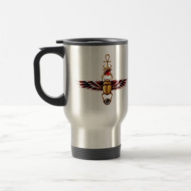 TSDS: Seth's Scarab Coat Graphic Travel Mug (Left)