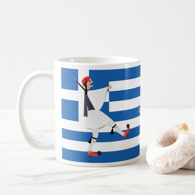 Tsolias (Evzone) with fustanella & Greek flag Coffee Mug (With Donut)