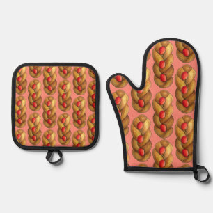 Tsoureki Greek Armenian Holiday Easter Bread Food Oven Mitt & Pot Holder Set