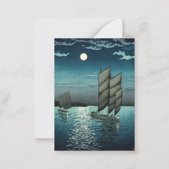 Tsuchiya Koitsu - Boats at Shinagawa, Night Card (Front)