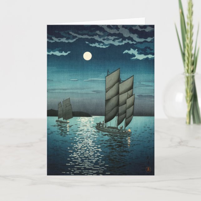 Tsuchiya Koitsu - Boats at Shinagawa, Night Card (Front)