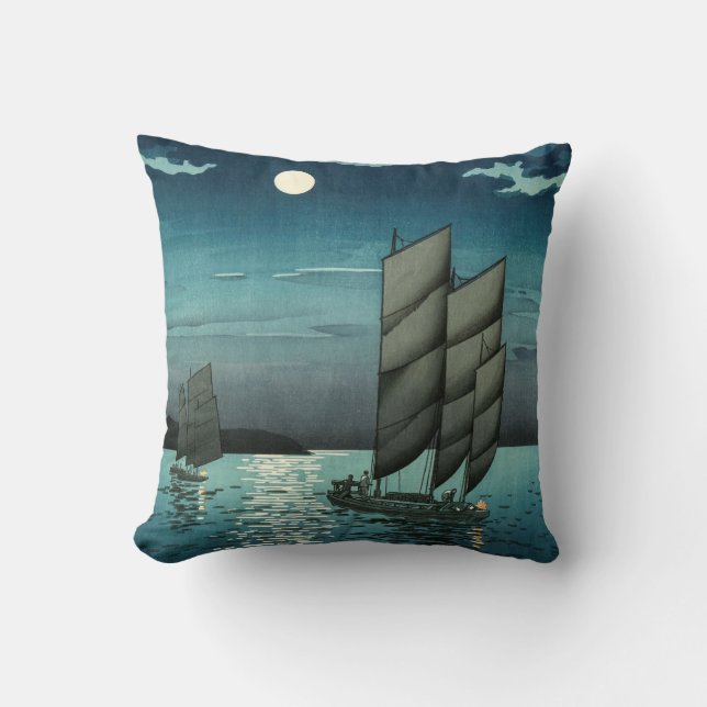 Tsuchiya Koitsu - Boats at Shinagawa, Night Cushion (Front)