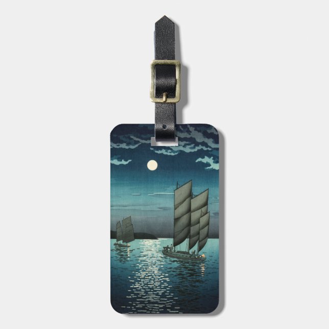 Tsuchiya Koitsu - Boats at Shinagawa, Night Luggage Tag (Front Vertical)