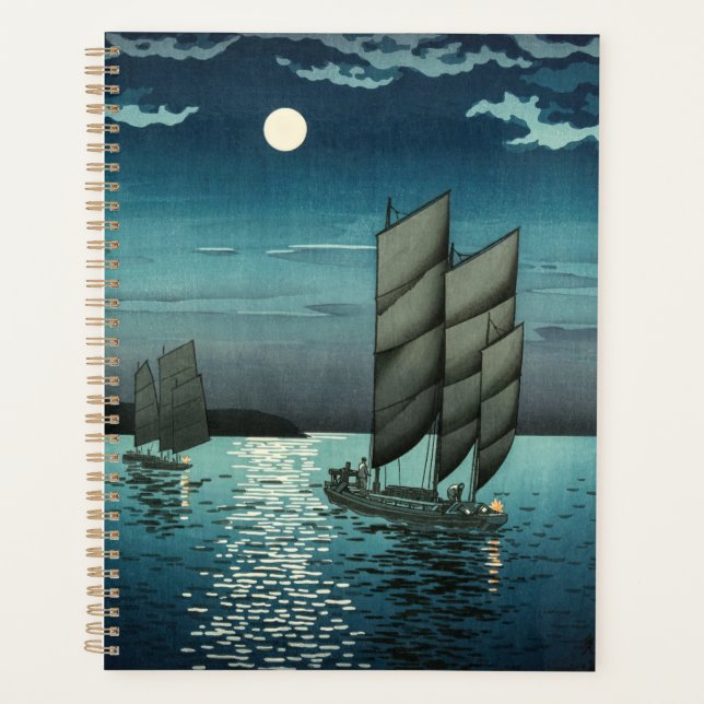Tsuchiya Koitsu - Boats at Shinagawa, Night Planner (Front)