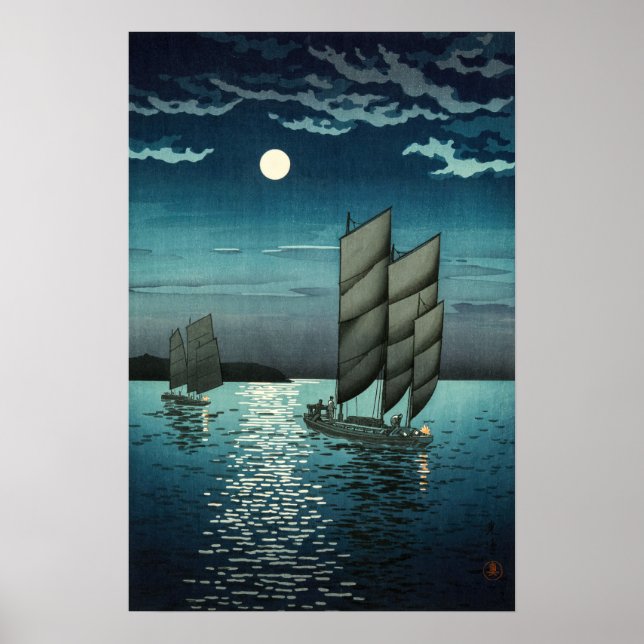 Tsuchiya Koitsu - Boats at Shinagawa, Night Poster (Front)