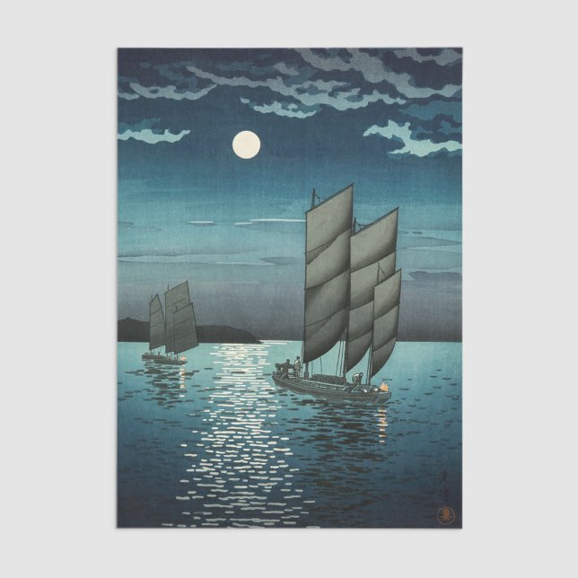 Tsuchiya Koitsu - Boats at Shinagawa, Night Tissue Paper (Creator Uploaded)