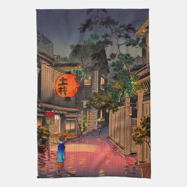 Tsuchiya Koitsu - Evening at Ushigome Tea Towel (Vertical)