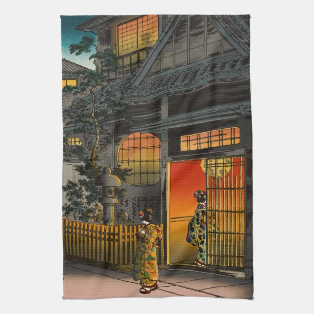Tsuchiya Koitsu - Side Street Araki in Yotsuya Tea Towel (Vertical)