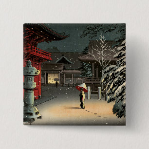 Tsuchiya Koitsu - Snow at Nezu Shrine 15 Cm Square Badge