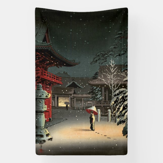 Tsuchiya Koitsu - Snow at Nezu Shrine Banner (Vertical)