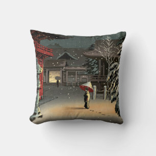 Tsuchiya Koitsu - Snow at Nezu Shrine Cushion