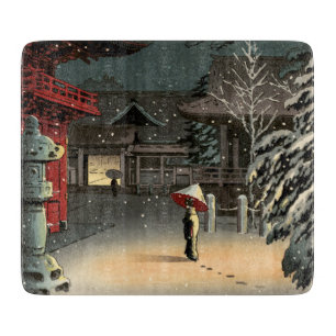 Tsuchiya Koitsu - Snow at Nezu Shrine Cutting Board