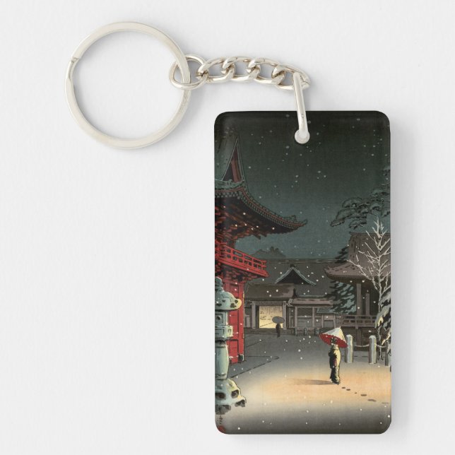 Tsuchiya Koitsu - Snow at Nezu Shrine Key Ring (Front)