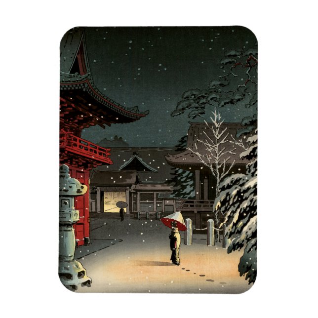 Tsuchiya Koitsu - Snow at Nezu Shrine Magnet (Vertical)